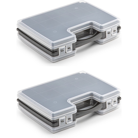 Opbergkoffer - 4x - 22-vaks - zwart - 28 x 21 x 6 cm - Sorteerdoos kleine spulletjes -