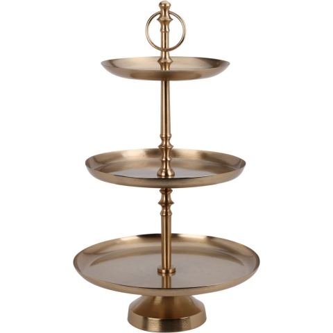 Etagere 3-laags - goud - RVS - H50 cm - Hightea/tapas/koekjes/taartjes serveerschaal -