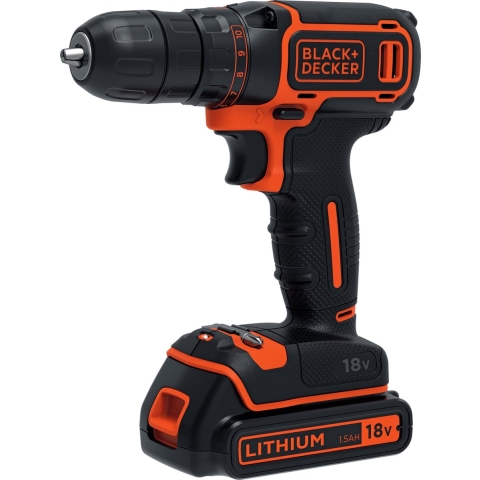 BLACK+DECKER BDCDC18KB 18V 2x1.5Ah Schroefboor - 1 snelh | 2x 18V 1.5Ah accu&apos;s + 400mA Lader | In koffer - BDCDC18KB-QW