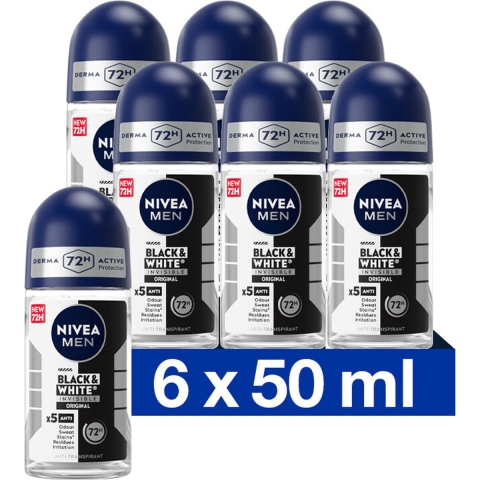 6x Nivea Men Deodorant Roller Invisible for Black&White 50 ml