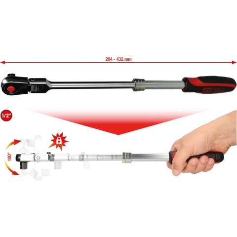 KS Tools 914.1220 914.1220 Telescoopratel met omschakelpal 1/2 432 mm
