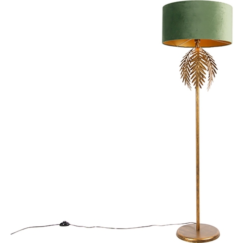 QAZQA Smart vloerlamp goud 145 cm met kap groen incl. Wifi A60 -