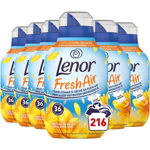 6x Lenor Wasverzachter Fresh Air Zonnestralen 36 Wasbeurten 504 ml