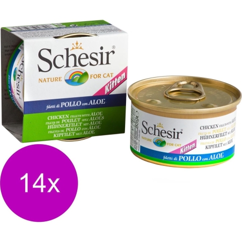 14x Schesir Kattenvoer Kitten 3-12 Kip - Aloe in Gelei 85 gr