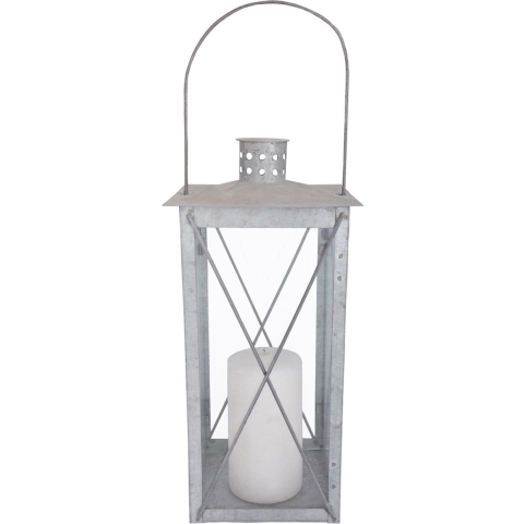Zilveren tuin lantaarn/windlicht van zink 17,2 x 17,2 x 36,5 cm -