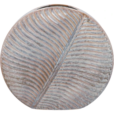 Bloemenvaas Inga Leaf - plat model - rustiek grijs - 42 x 15 cm - moderne vaas - bladmotief -