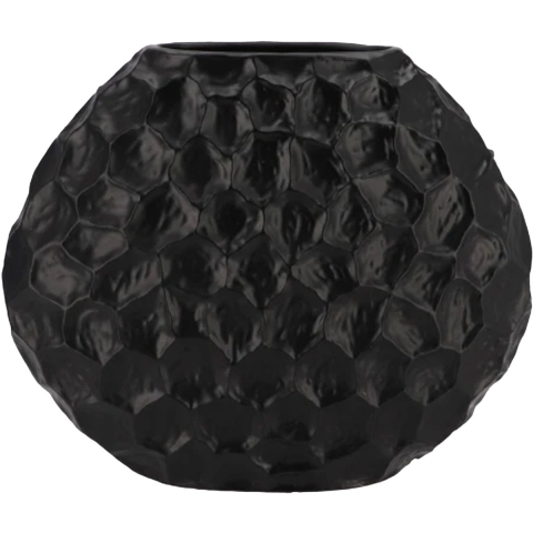 DK Design Bloemenvaas Inga Jada - plat model - zwart - 25,5 x 12 cm - moderne vaas - schub motief -