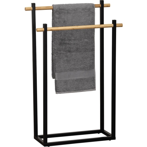 Handdoeken ophangrek/houder - badkamer - bamboe/metaal - 53 x 20 x 82 cm - zwart -