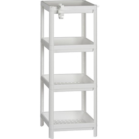 Badkamerrek/opbergkast wit kunststof 4-laags 36 x 23 x 100 cm -