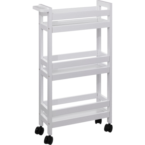 Keuken of badkamer trolley 3-laags - wit - D15 x B40 x H75 cm - mdf hout - met wielen -
