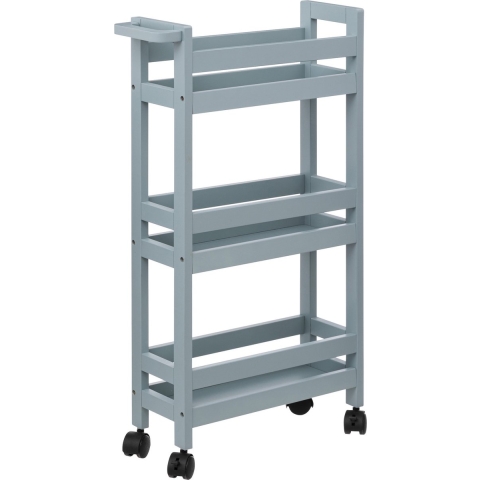 Keuken of badkamer trolley 3-laags - ijsblauw - D15 x B40 x H75 cm - mdf hout - met wielen -