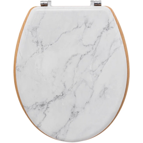 5Five Toiletbril Rome - wit marmer print - MDF hout - universeel - standaard wc bril -