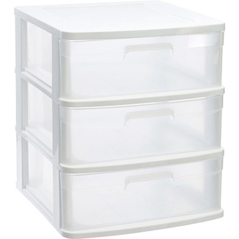 Ladeblok/bureau organizer - 3x lades - wit/transparant - L40 x B39 x H49.5 cm - kunststof -