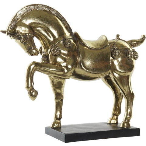 Home decoratie dieren beeldje - Paard - 24 x 25 cm - voor binnen - goud kleur -