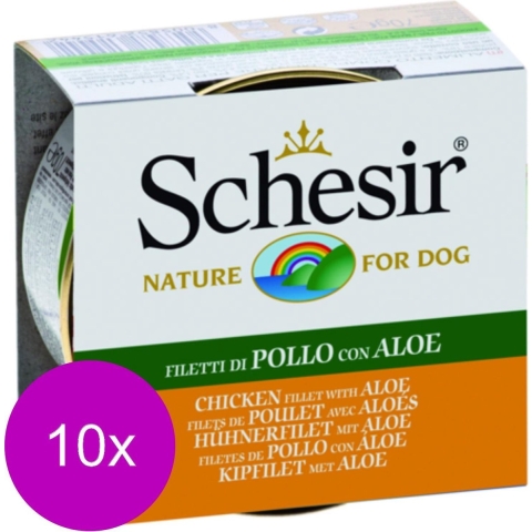 10x Schesir Hondenvoer Blik Jelly Kip en Aloë 150 gr