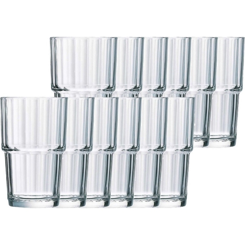 Arcoroc Longdrinkglazen Norvege - 12x stuks - glas - 270 ml - Koffie/thee glazen - Stapelbaar -