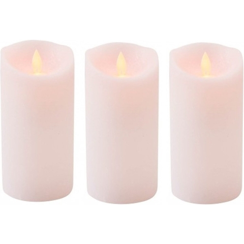 3x Roze LED kaars / stompkaars met bewegende vlam 15 cm -