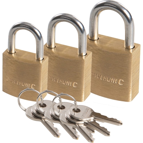 Hangslot met 3 sleutels - set van 3 - 20/40/60 mm - messing - kofferslot -