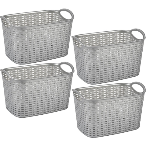 Opbergmand/kastmandje - 4x stuks - 19 liter - zilver - kunststof - 29 x 39 x 25 cm -