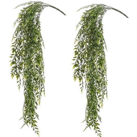 2x Kunstplant groene bamboe hangplant/tak 80 cm UV bestendig -