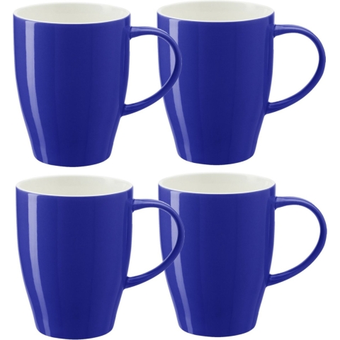 Koffie mokken/bekers Paris - 6x - porselein - met oor - kobalt blauw - 350 ml - stijlvolle vorm -