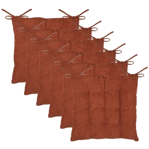 Stof Textile stoelkussen Dandy - 6x - wijnrood - 38 x 38 x 5 cm - touwtjes sluiting - ribcord -