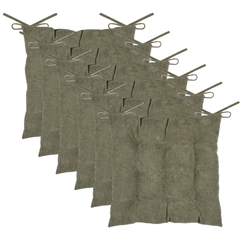 Stof Textile stoelkussen Dandy - 6x - olijfgroen - 38 x 38 x 5 cm - touwtjes sluiting - ribcord -