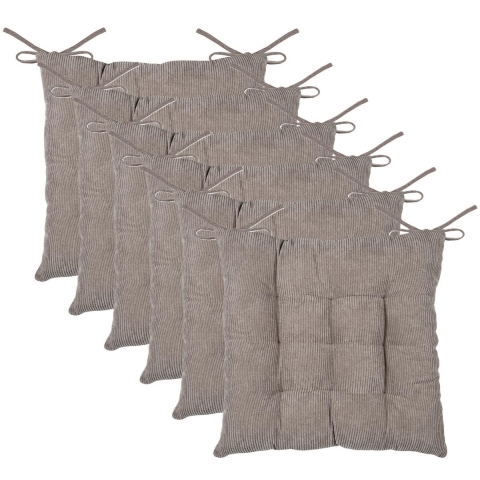 Stof Textile stoelkussen Dandy - 6x - beige - 38 x 38 x 5 cm - touwtjes sluiting - ribcord -