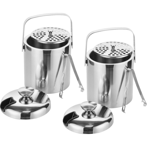 HI IJsemmer inclusief tang - Set van 2x stuks - RVS - 15 x 20 cm - Ijsemmer met deksel -