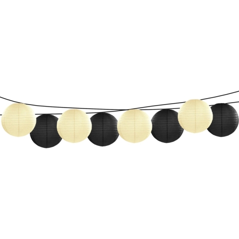 Feest/tuin versiering 8x stuks luxe bol-vorm lampionnen zwart en ivoor dia 35 cm -