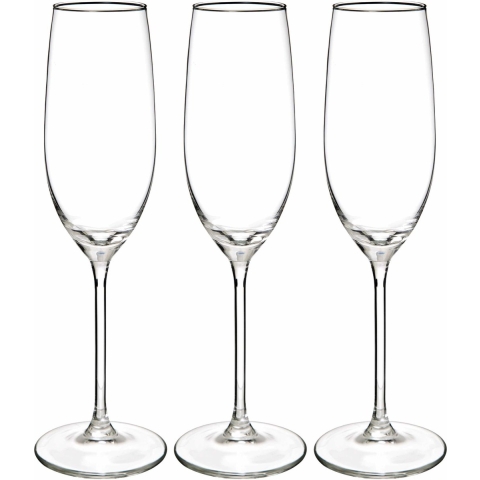 Champagneglazen set Lina - doosje 12x stuks - chique transparant glas - 21 CL - D4.5 x H23 cm -