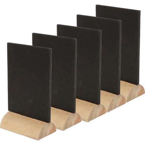 Mini krijtbordjes/schrijfbordjes - 20x - op houten voet - zwart - 8 cm -