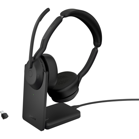 Jabra Evolve2 55 UC Stereo On Ear headset Computer Bluetooth Stereo Zwart Noise Cancelling Microfoon uitschakelbaar (mute), Volumeregeling