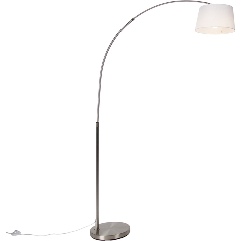 QAZQA Smart booglamp staal met witte stoffen kap incl. Wifi A60 - Arc