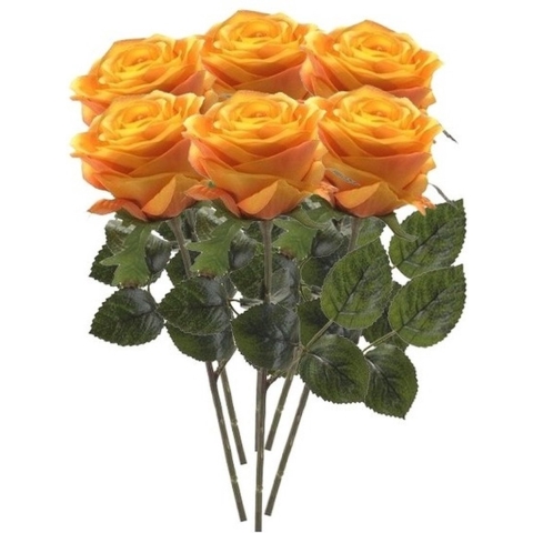 6x Geel/oranje rozen Simone kunstbloemen 45 cm -