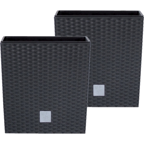 Set van 3x stuks kunststof Rato rotan bloempotten/plantenpotten met binnenpot antraciet 20 cm -