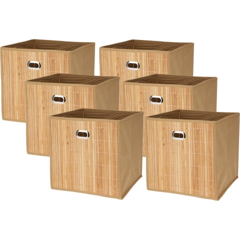 Opbergmand/kastmand - 6x - naturel - bamboe/kunststof - 28 liter - 31 x 31 x 31 cm - opvouwbaar -