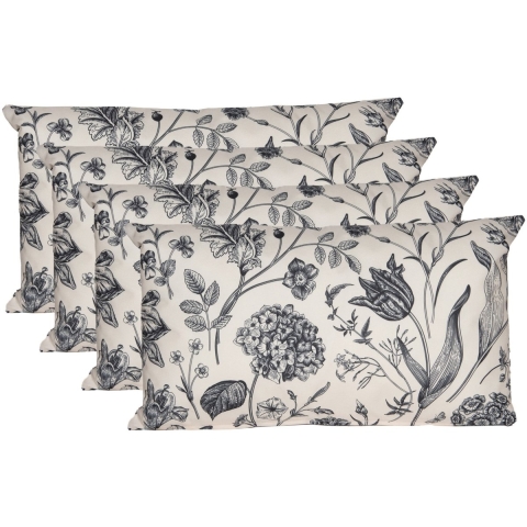 Sierkussen voor binnen en buiten - 4x - vintage flowers - creme wit - 30 x 50 cm - tuinkussen -