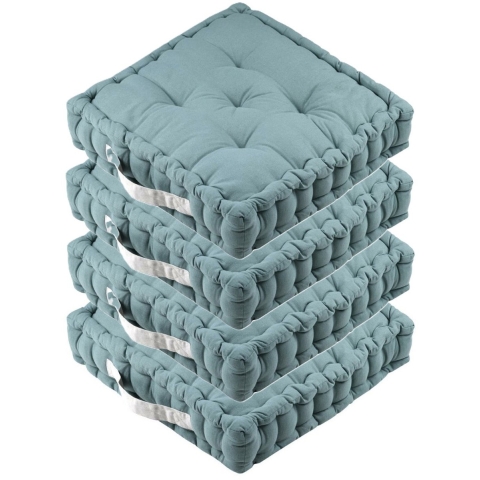 Stof Textile Vloerkussen DUO - 4x - lichtblauw - katoen - 45 x 45 x 10 cm - vierkant - Extra dik -