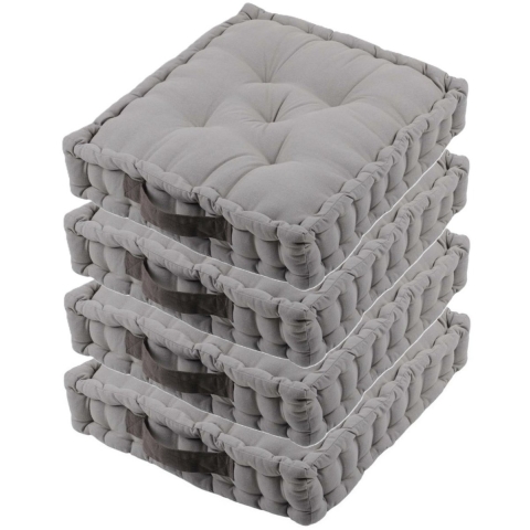 Stof Textile Vloerkussen DUO - 4x - betongrijs - katoen - 45 x 45 x 10 cm - vierkant - Extra dik -