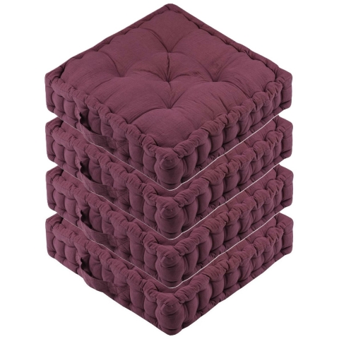 Stof Textile Vloerkussen Maxime - 4x - bordeaux - katoen - 45 x 45 x 10 cm - vierkant - Extra dik -