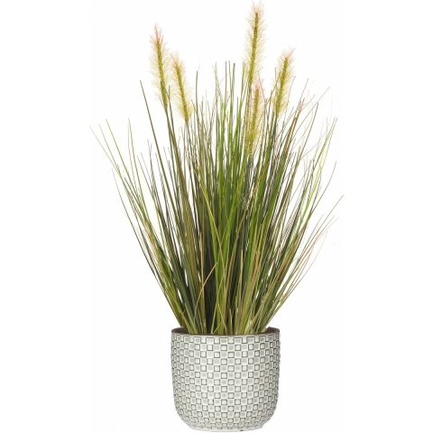 Kunstplant groen rietgras sprieten 45 cm in luxe Daan stijl-motief bloempot wit -