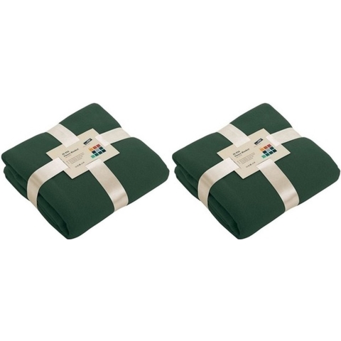 Fleece bankdeken/plaid - 2x - donkergroen - 130 x 170 cm - 240 grams - pluisvrij - wasbaar -