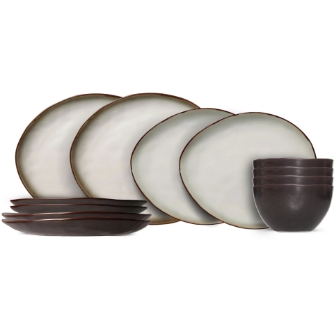 Cosy & Trendy Serviesset Plato Mat Organisch 12-Delig / 4 personen - 4 dinerborden, 4 ontbijtborden en 4 kommen