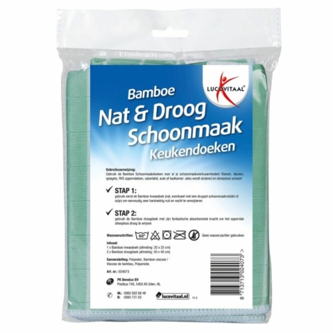5x Lucovitaal Schoonmaakdoek Bamboe 3 stuks
