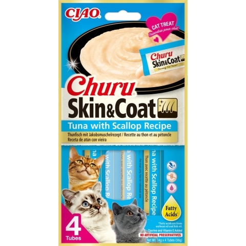 Inaba Churu Skin & Coat met tonijn en Sint-jakobsschelp kattensnack 48 x 14 g
