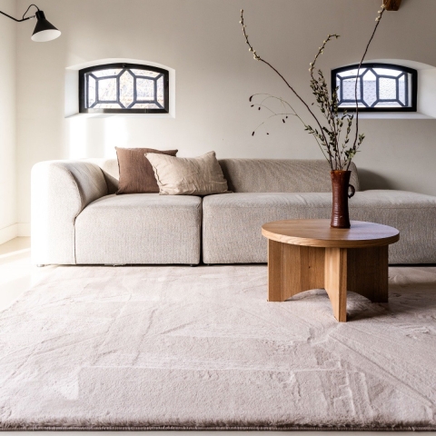 Interieur05 Rond Hoogpolig Vloerkleed Lux Beige 200cm