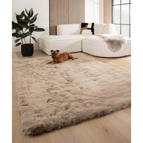 Tapeso Fluffy vloerkleed - Comfy Deluxe taupe - 70x140 cm