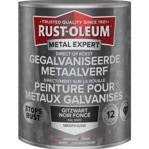 Rust-Oleum Gegalvaniseerde Metaalverf - RAL 9005 Gitzwart - 0,75L