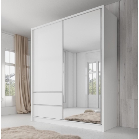 Meubella Kledingkast Sento - Wit - 180 cm - Met spiegel